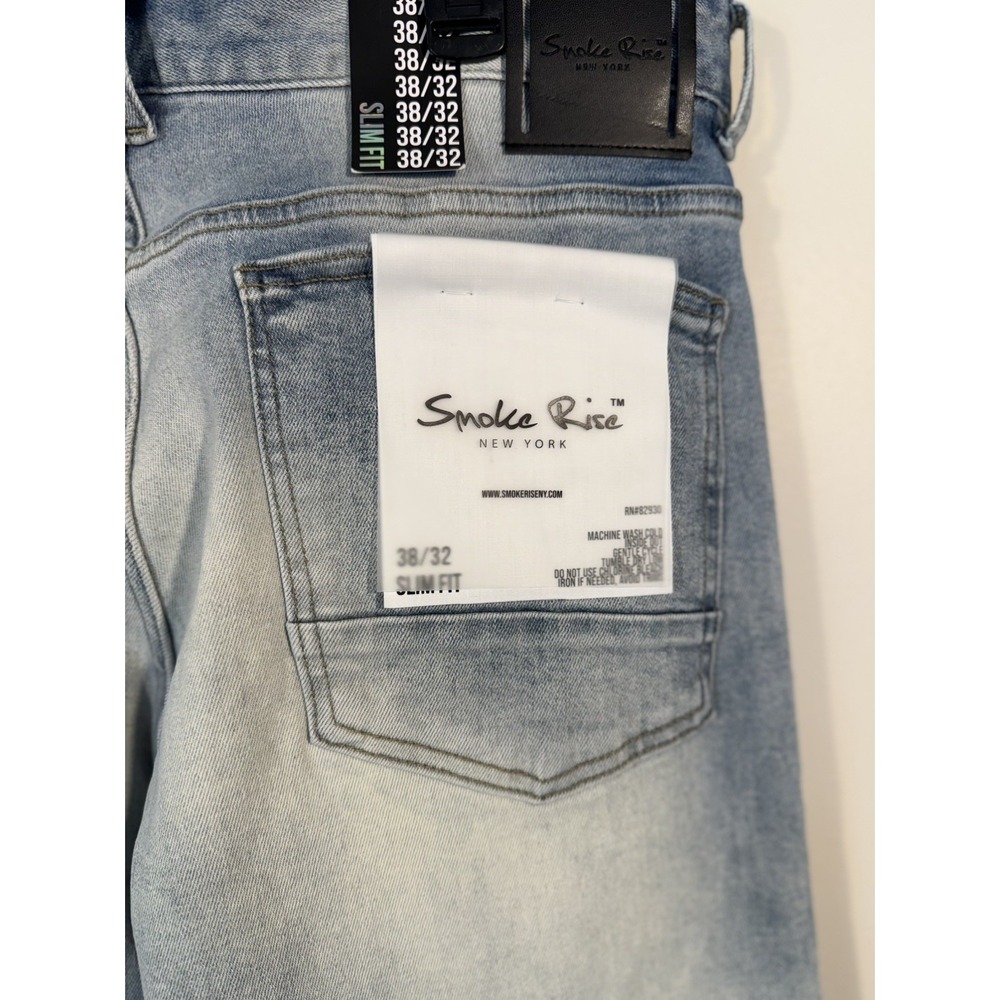 NWT Smoke Rise Jeans Men's 38x32 Light Wash Slim Distressed Y2K Grunge - Picture 2 of 6